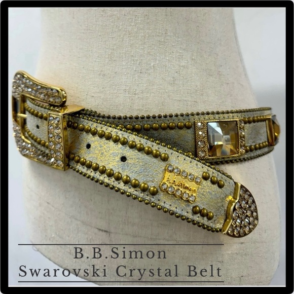 B.B.Simon Swarovski Crystal Gold Western Cowboy Belt - XL - Picture 2 of 16